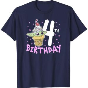 imageStar Wars The Mandalorian Grogu 4th Birthday Ice Cream Cone TShirtNavy Blue