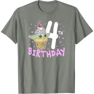 imageStar Wars The Mandalorian Grogu 4th Birthday Ice Cream Cone TShirtOlive Heather