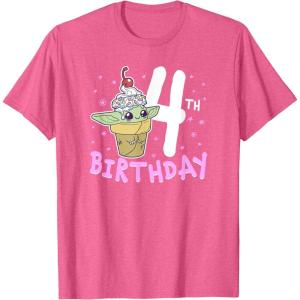 imageStar Wars The Mandalorian Grogu 4th Birthday Ice Cream Cone TShirtPink Heather