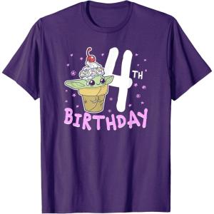 imageStar Wars The Mandalorian Grogu 4th Birthday Ice Cream Cone TShirtPurple