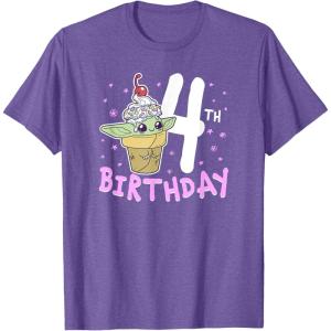 imageStar Wars The Mandalorian Grogu 4th Birthday Ice Cream Cone TShirtPurple Heather