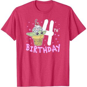 imageStar Wars The Mandalorian Grogu 4th Birthday Ice Cream Cone TShirtRed Heather