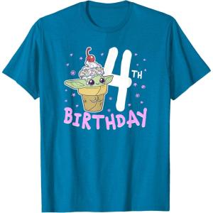 imageStar Wars The Mandalorian Grogu 4th Birthday Ice Cream Cone TShirtSapphire Blue