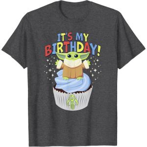 imageStar Wars The Mandalorian Grogu Its My Birthday Cupcake TShirtDark Heather Grey