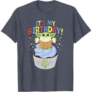 imageStar Wars The Mandalorian Grogu Its My Birthday Cupcake TShirtHeather Blue