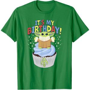 imageStar Wars The Mandalorian Grogu Its My Birthday Cupcake TShirtKelly Green