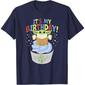 imageStar Wars The Mandalorian Grogu Its My Birthday Cupcake TShirtNavy Blue