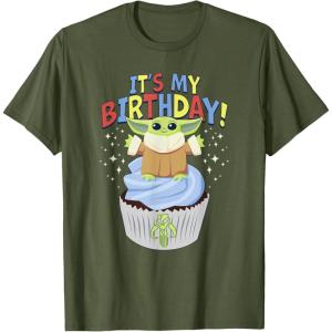 imageStar Wars The Mandalorian Grogu Its My Birthday Cupcake TShirtOlive Green