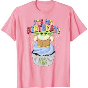 imageStar Wars The Mandalorian Grogu Its My Birthday Cupcake TShirtPink