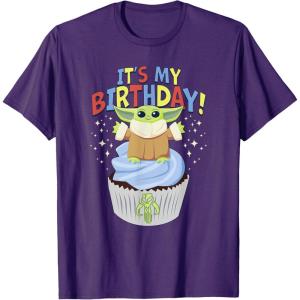 imageStar Wars The Mandalorian Grogu Its My Birthday Cupcake TShirtPurple