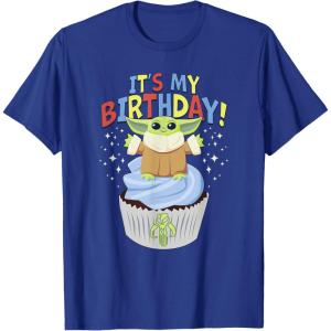 imageStar Wars The Mandalorian Grogu Its My Birthday Cupcake TShirtRoyal Blue