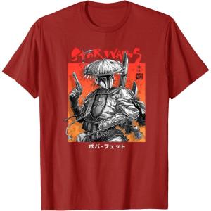 imageStar Wars Visions Boba Fett Samurai Poster TShirtCranberry Red