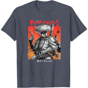 imageStar Wars Visions Boba Fett Samurai Poster TShirtHeather Blue