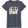 imageStar Wars The Mandalorian Grogu Birthday Orange ampamp Green V1 TShirtHeather Blue