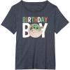 imageStar Wars The Mandalorian Grogu Birthday Orange ampamp Green V1 TShirtHeather Blue