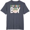 imageStar Wars The Mandalorian Grogu Birthday Orange ampamp Green V1 TShirtHeather Blue