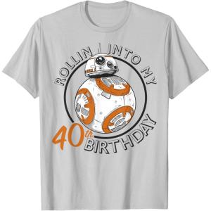 imageStar Wars BB8 Rollin Into My 40th Birthday TShirtSilver Grey