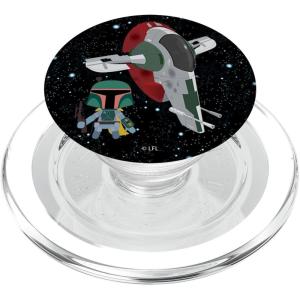 imageStar Wars Boba Fett Cute Cartoon With Ship In Space PopSockets MagSafe PopGrip for iPhoneMagSafe