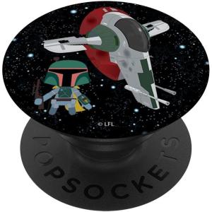 imageStar Wars Boba Fett Cute Cartoon With Ship In Space PopSockets MagSafe PopGrip for iPhoneStandard