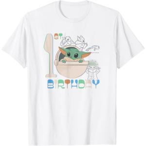 imageStar Wars The Mandalorian Grogu 1st Birthday Sketch TShirtWhite