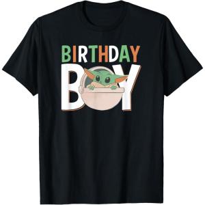 imageStar Wars The Mandalorian Grogu Birthday Orange ampamp Green V1 TShirtBlack