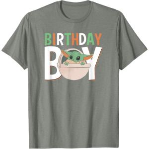imageStar Wars The Mandalorian Grogu Birthday Orange ampamp Green V1 TShirtOlive Heather