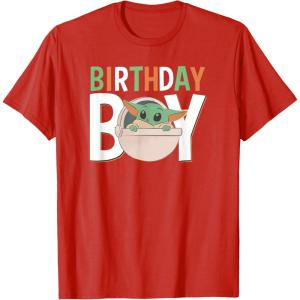 imageStar Wars The Mandalorian Grogu Birthday Orange ampamp Green V1 TShirtRed