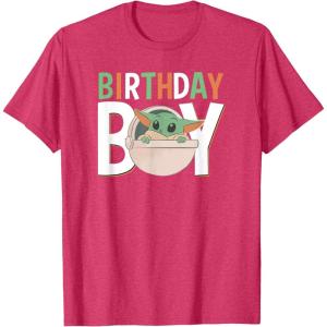 imageStar Wars The Mandalorian Grogu Birthday Orange ampamp Green V1 TShirtRed Heather