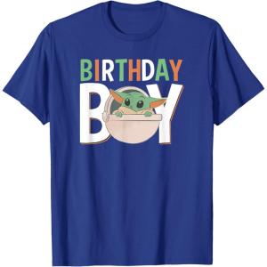 imageStar Wars The Mandalorian Grogu Birthday Orange ampamp Green V1 TShirtRoyal Blue