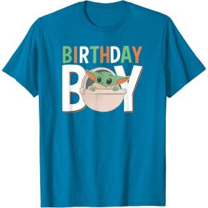 imageStar Wars The Mandalorian Grogu Birthday Orange ampamp Green V1 TShirtSapphire Blue