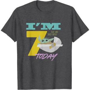 imageStar Wars The Mandalorian The Child Kids 7th Birthday TShirtDark Heather Grey