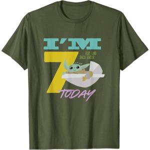 imageStar Wars The Mandalorian The Child Kids 7th Birthday TShirtOlive Green