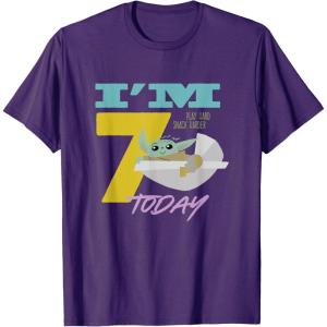 imageStar Wars The Mandalorian The Child Kids 7th Birthday TShirtPurple