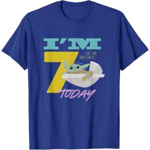 imageStar Wars The Mandalorian The Child Kids 7th Birthday TShirtRoyal Blue