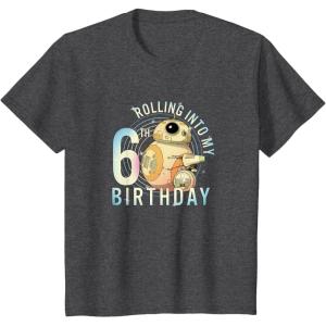 imageKids Star Wars Classic BB8 ampamp DO Rolling Into My 6th Birthday TShirtDark Heather Grey