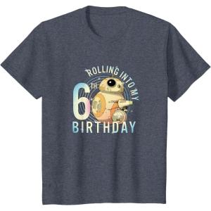 imageKids Star Wars Classic BB8 ampamp DO Rolling Into My 6th Birthday TShirtHeather Blue