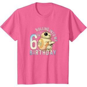imageKids Star Wars Classic BB8 ampamp DO Rolling Into My 6th Birthday TShirtPink Heather