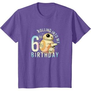 imageKids Star Wars Classic BB8 ampamp DO Rolling Into My 6th Birthday TShirtPurple Heather