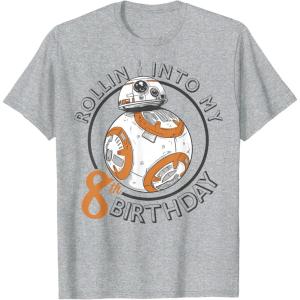 imageStar Wars BB8 Rollin Into My 8th Birthday Portrait TShirtHeather Grey