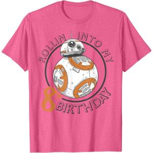 imageStar Wars BB8 Rollin Into My 8th Birthday Portrait TShirtPink Heather