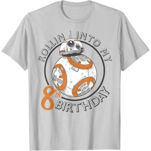 imageStar Wars BB8 Rollin Into My 8th Birthday Portrait TShirtSilver Grey