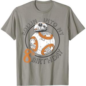 imageStar Wars BB8 Rollin Into My 8th Birthday Portrait TShirtSlate Grey