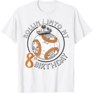 imageStar Wars BB8 Rollin Into My 8th Birthday Portrait TShirtWhite