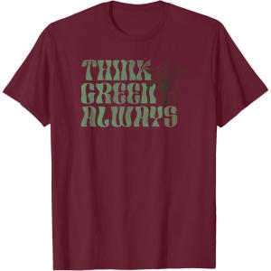 imageStar Wars Earth Day Yoda Groovy Font Think Green Always TShirtBurgundy
