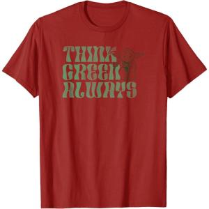 imageStar Wars Earth Day Yoda Groovy Font Think Green Always TShirtCranberry Red