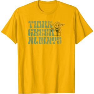 imageStar Wars Earth Day Yoda Groovy Font Think Green Always TShirtGolden Yellow