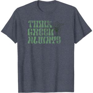imageStar Wars Earth Day Yoda Groovy Font Think Green Always TShirtHeather Blue