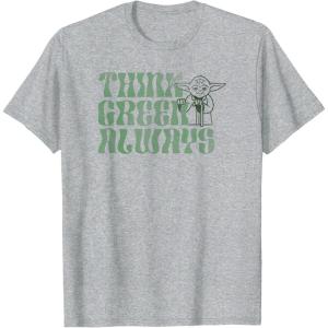 imageStar Wars Earth Day Yoda Groovy Font Think Green Always TShirtHeather Grey