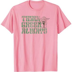imageStar Wars Earth Day Yoda Groovy Font Think Green Always TShirtPink