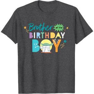 imageStar Wars Grogu Mandalorian Toon Brother of the Birthday Boy TShirtDark Heather Grey
